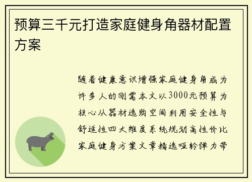 预算三千元打造家庭健身角器材配置方案
